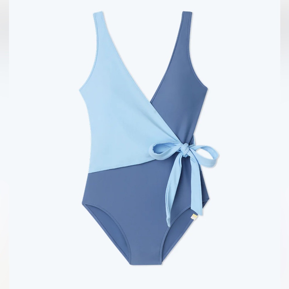 The Long Torso Perfect Wrap One Piece - Sky & Blue Mountain, by Summersalt